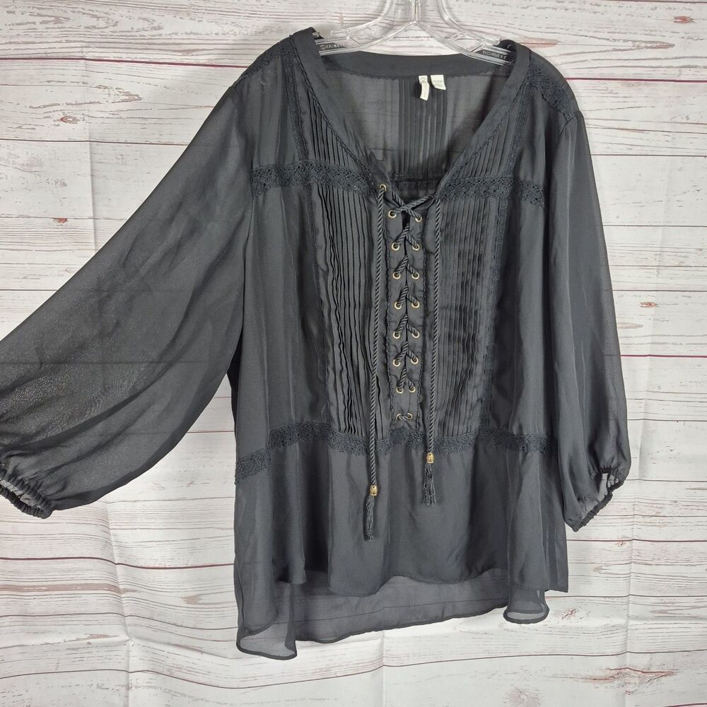 Cato Black Blouse Top Womens 26/28W Whimsigoth Boho Peasant Festival Renaissance